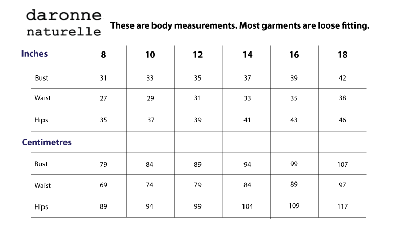 Daronne-Size-Chart Generic